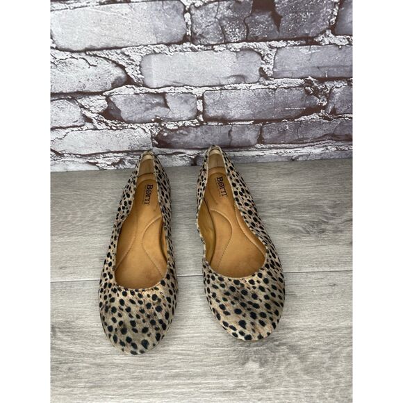 Born Adour Brown Leather Slip On Leopard Ballet Flats Shoes Women Sz 8M US/39EU - Picture 11 of 16